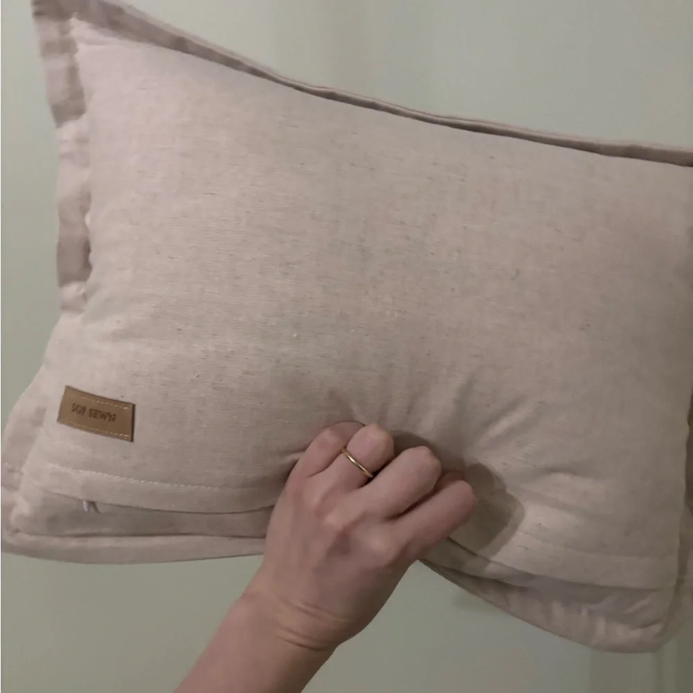 Beige Pillow with Blue Embroidery “Fields”
